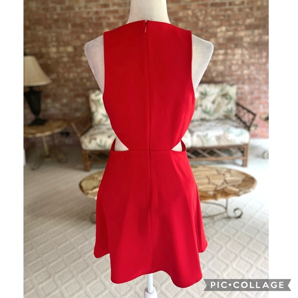 Express Red Cutout Side Fit & Flare Mini Dress 6 - Picture 7 of 16